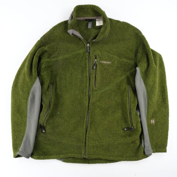 Vintage Patagonia Fleece Jacket  Men’s L Olive Green Made In The USA Small Holes - Picture 1 of 6